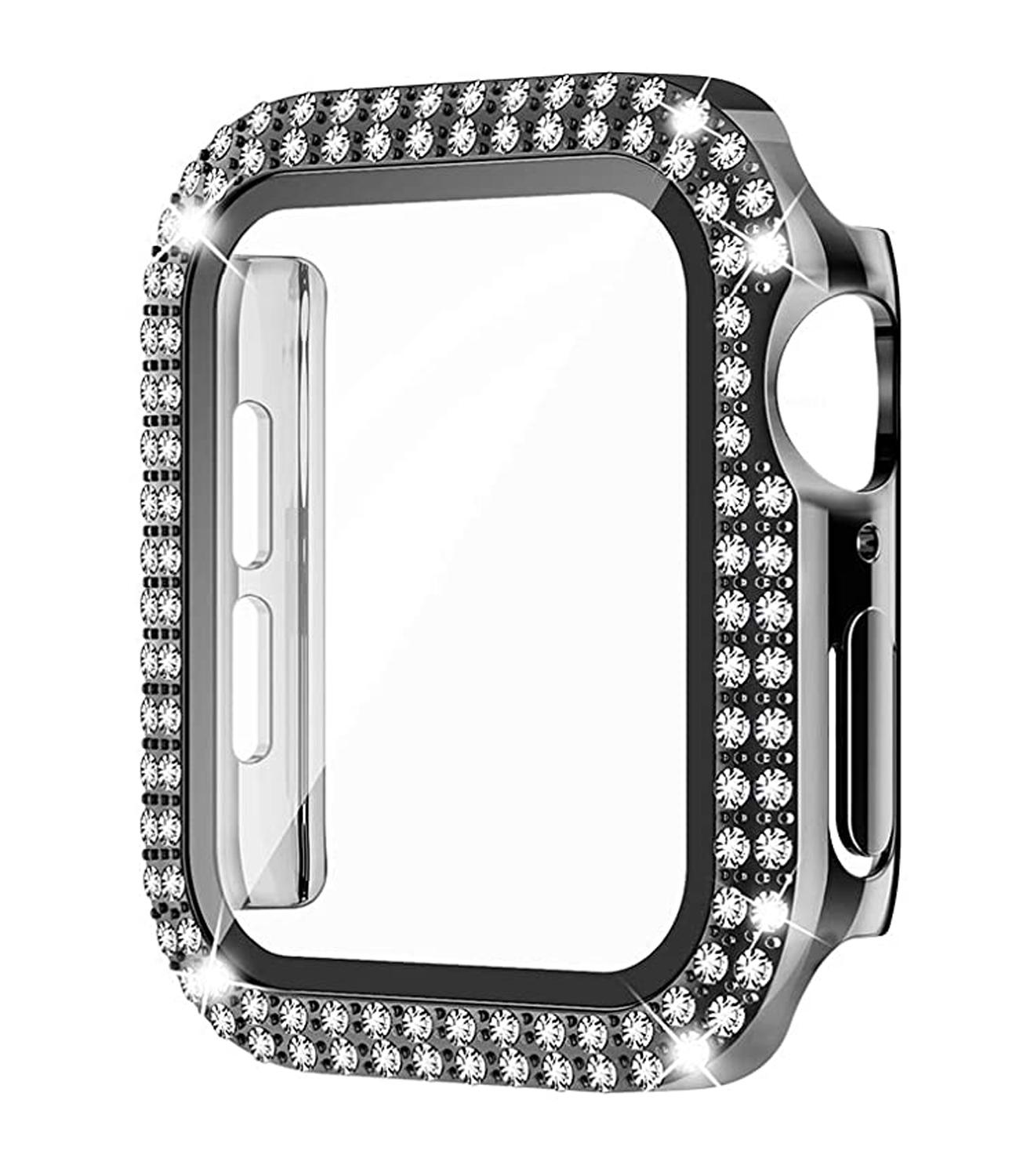

Діамантовий чохол для Apple Watch Case 45мм 41мм 44мм 40мм 38мм 42мм Захисне скло для екрана iWatch серії 9 7 SE 6 8 5 4 3 44mm series 654 SE чорний