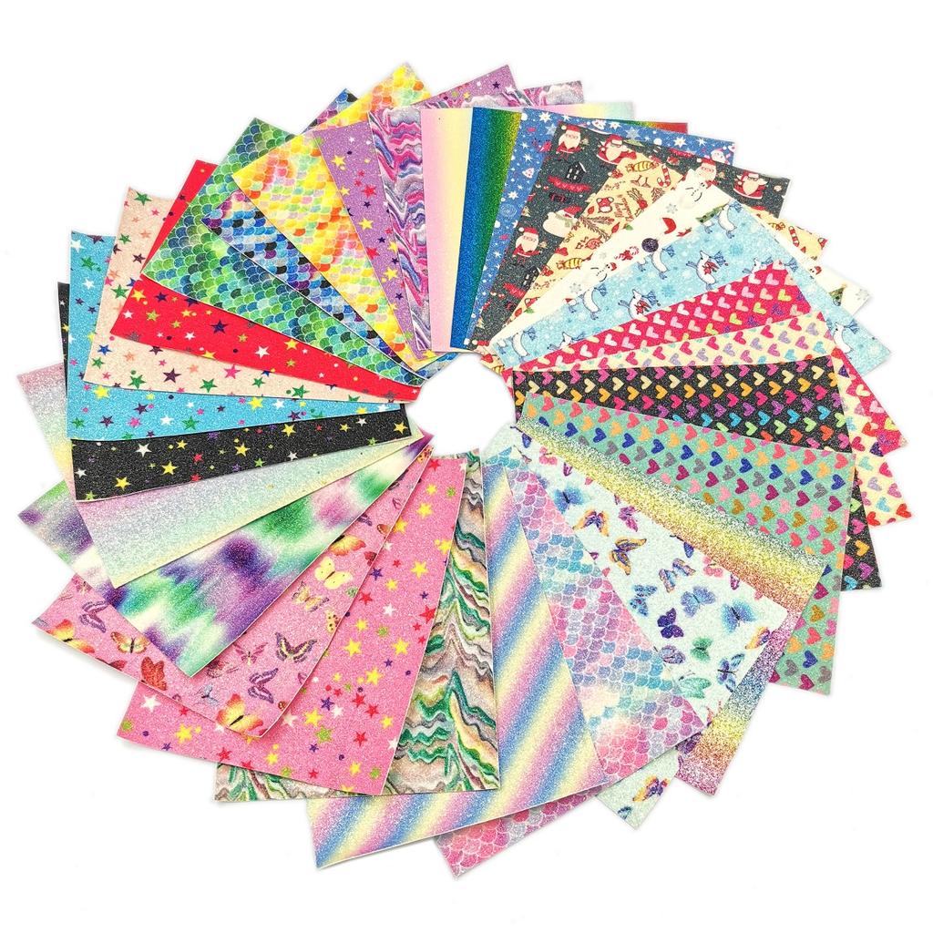 A4 Vegan Leather Sheet Sparkle Rainbow PU Fabric for DIY Phone Case Handmade Earring Bows Hair Clip Kit Miniature Craft Supplies