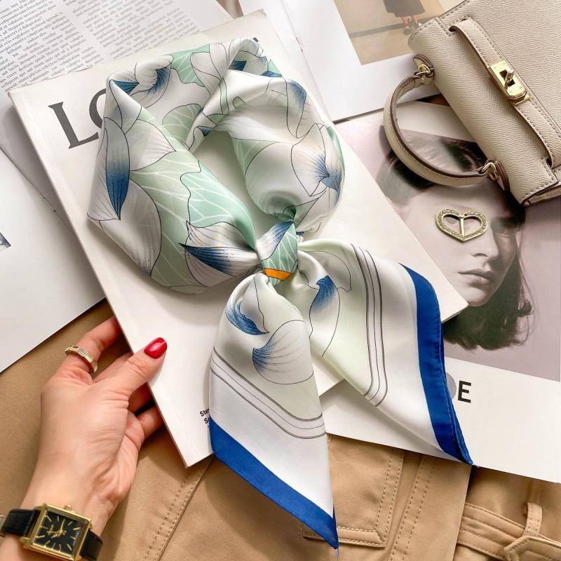 Elegant Silk-Like Square Scarf Women Korean Style Print Neck Lightweight 70x70cm Nylon Fashion Accessory