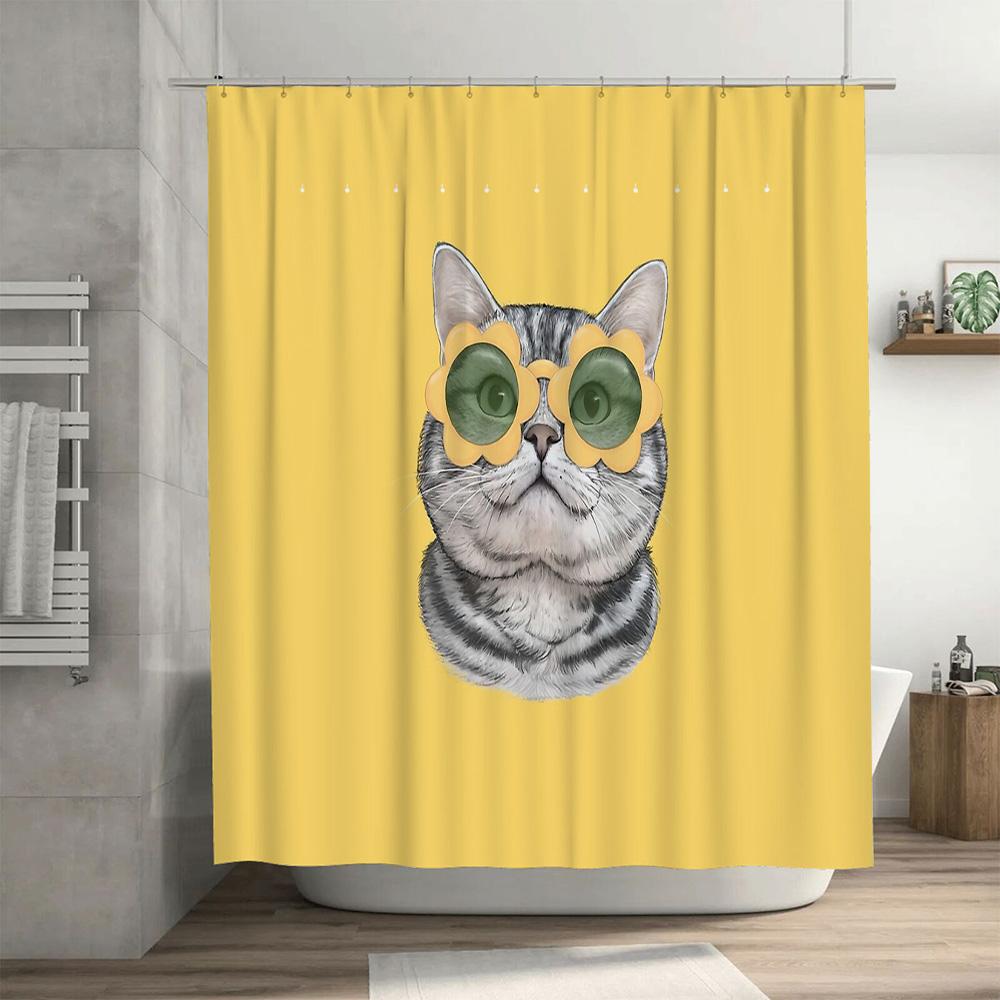 Cat Shower Curtain Cute Pet Bathroom Decor Funny Animal Pattern Waterproof Liner for Home