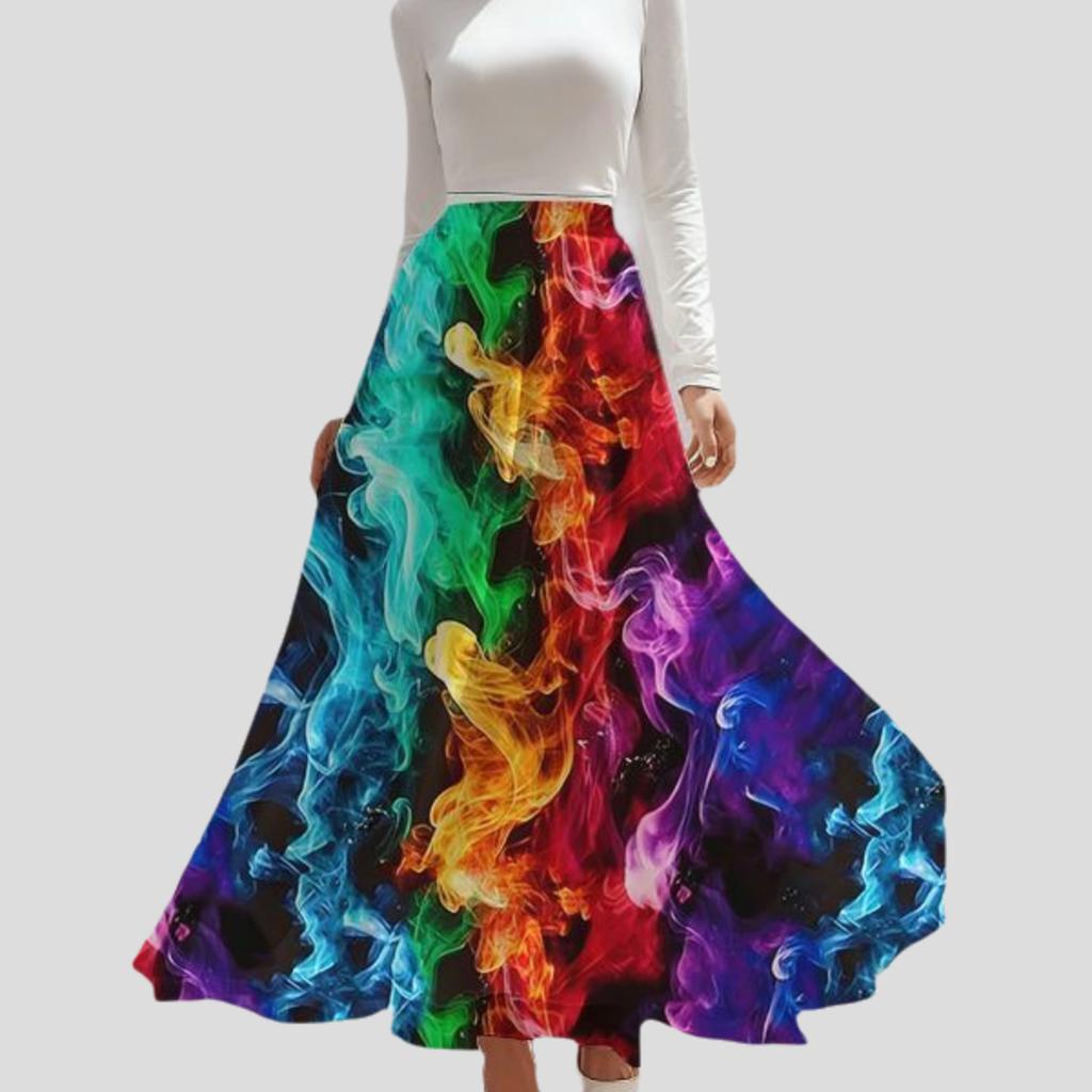 Spring Summer Women's Bohemian Printed Skirt High-Waist A-Line Long Floral Skirt