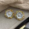 Wear More Earrings, Gold And Silver Contrasting Color Flower Stud Earrings, Metal Feeling Cold Wind Heavy Industry Exquisite Versatile Earrings