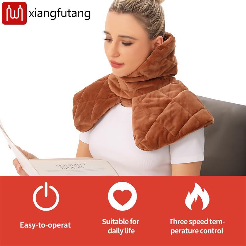 Brown Heated Shoulder Neck Massager 3 Heating Modes Plush Fabric Stiffness Relief Warm Scarf For Office Workers