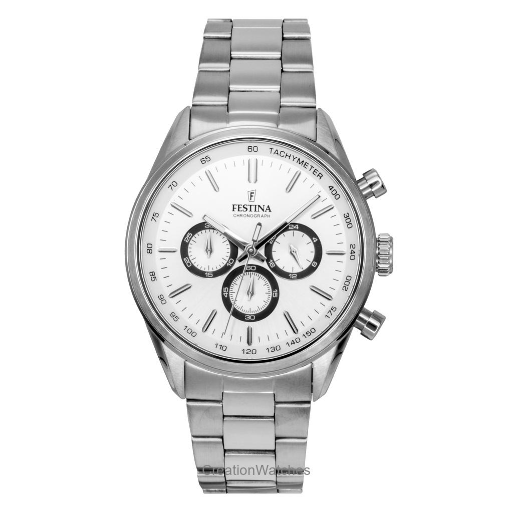 

Festina Timeless Хронограф Нержавеющая сталь Белый циферблат Кварцевые F16820-Q Мужские часы белый