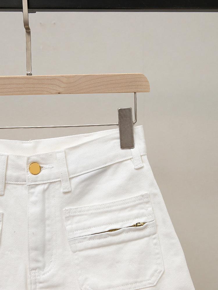 High-End Women's Autumn French Casual A-Line Cargo Pocket Zipper Shorts