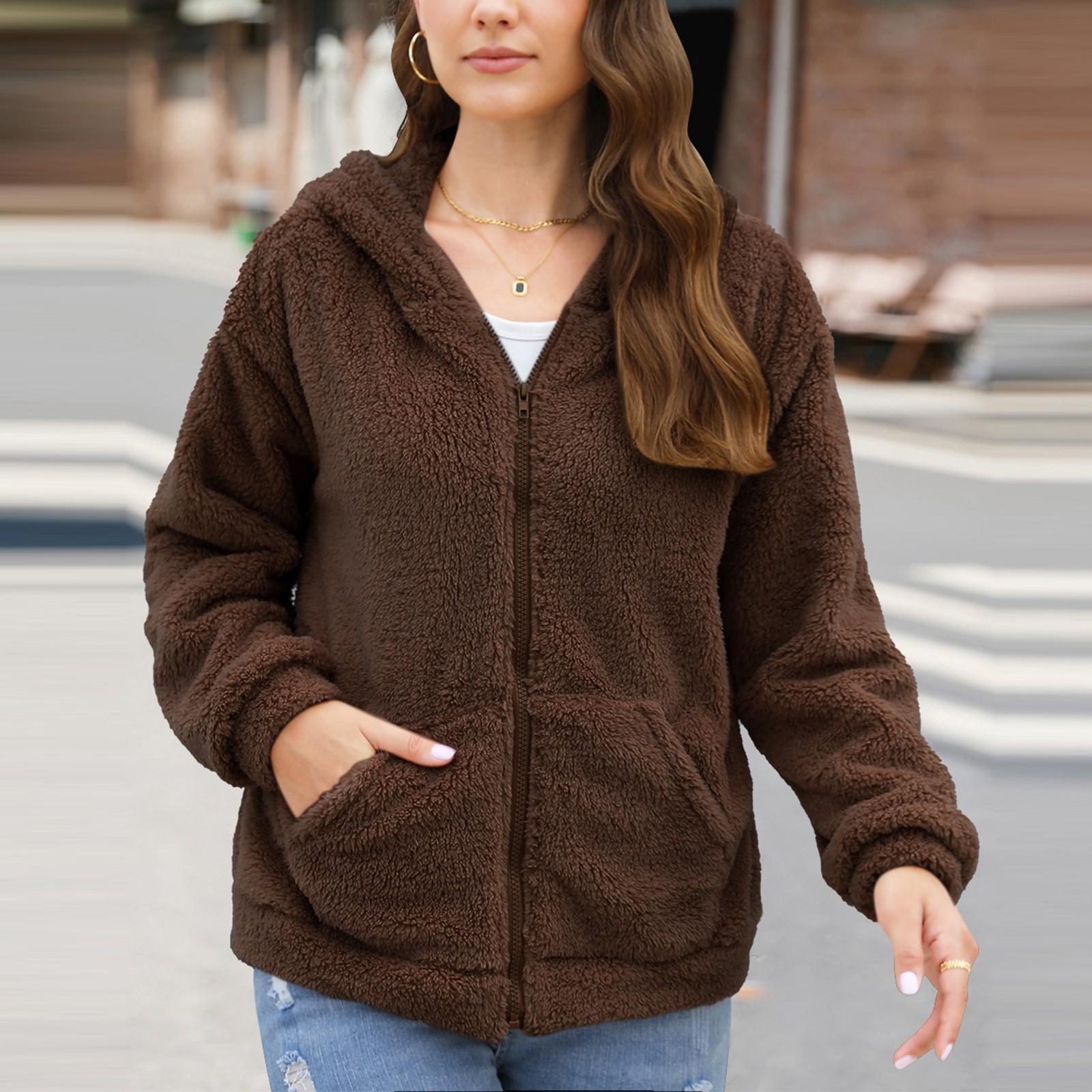 

Женское модное повседневное толстое плюшевое пальто с капюшоном XXL коричневый