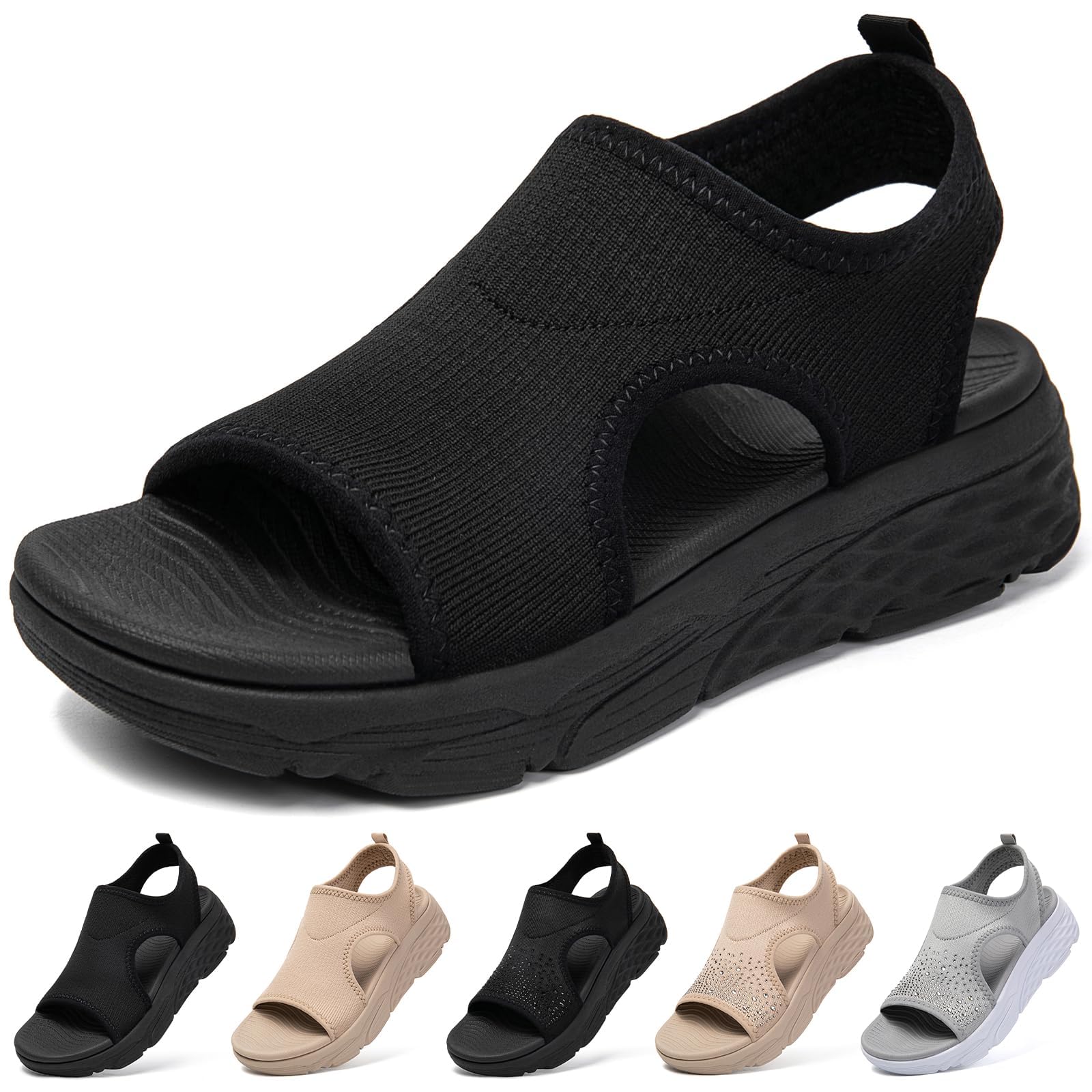 

MERPHINE Офис Спорт Ходьба Вязаные Стильные Толстые Удобные для Лета Женские Сандалии, Сандалии, Сандалии, Сетка, Подошва, Дышащие, Легкие,