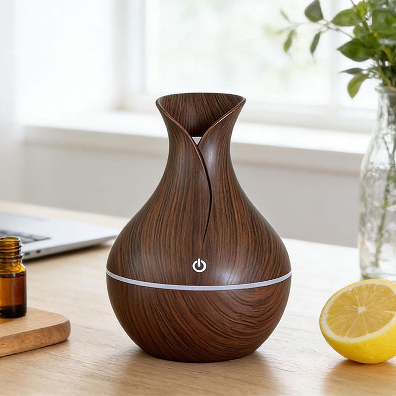 Easy Clean Wood Grain Humidifier Aromatherapy Diffuser 7 Color LED Mist Air Purifier for Daily Home Use
