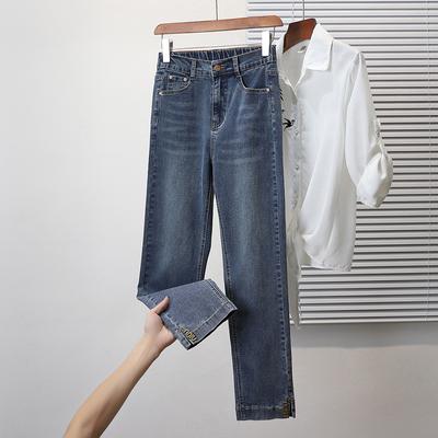 DIMANAF 2024 Plus Size Women Jeans Pants Denim Female Pencil Elastic Basic Blue High Waist Trousers Oversize Fashion New Pants