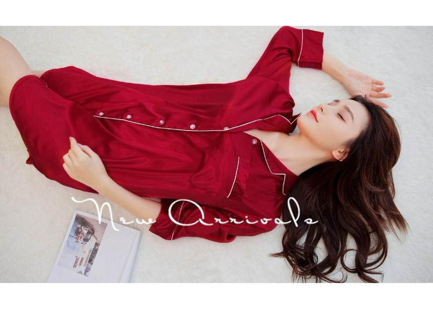 Han Yatong Women's Seven-Sleeve Summer Nightgown - Loose, Sexy, Korean-Style Silk Pajamas