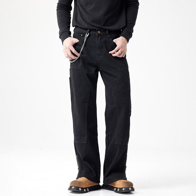 

Мужские свободные прямые брюки в стиле хай-стрит, рабочая одежда, тяжелые, нового стиля, с тиснением 33 чёрный