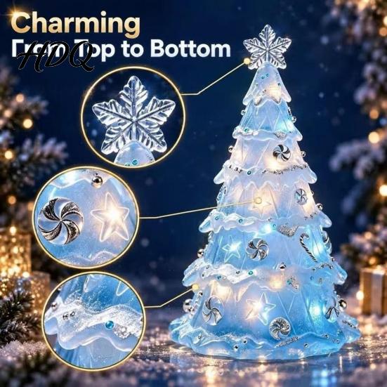 Xmas Gift for Family And Friends Snow Christmas Tree Ornament with LED Light Transparent Ambient Festive Party Supplies Durable Resin Gradient
