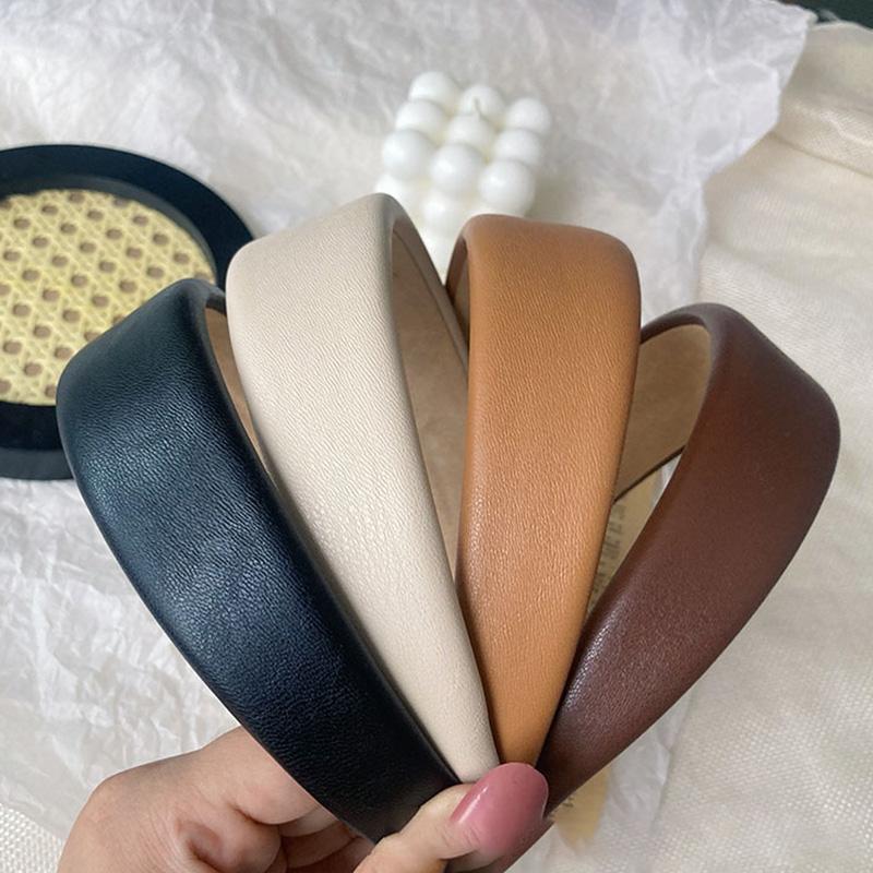 Vintage PU Leather Headbands Hairbands Women Girls Solid Wides Spong Thick Hair Hoops Hair Bands Bezel Fashion Hair Accessories