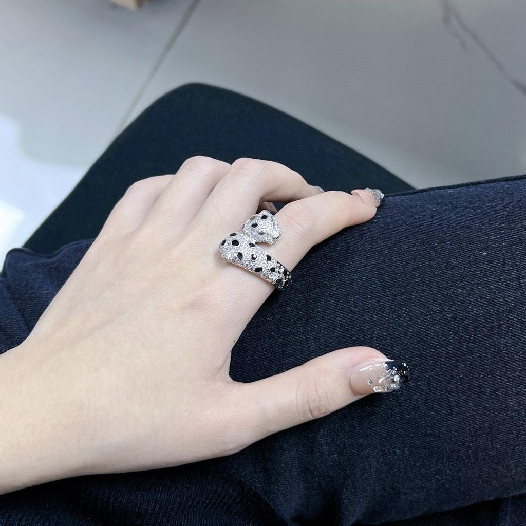 Heiße Marke Vintage Damenringe Luxusschmuck für Frauen Voll Diamant Leopard Leopardenform Reines 925er Silber Damen Partyringe