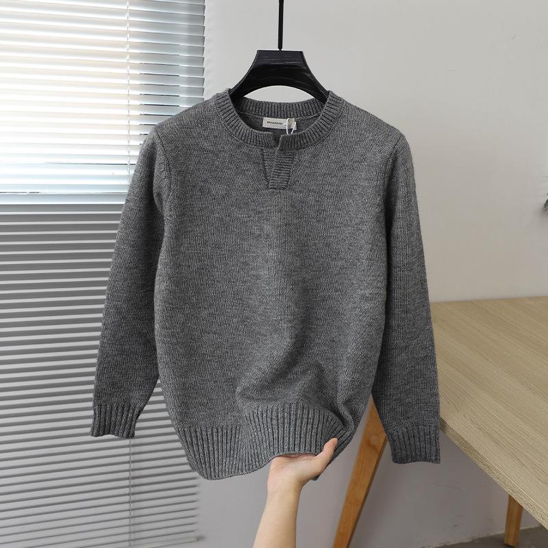 2023 Men's Autumn Solid Color Crew Neck Sweater - Youthful Korean Style Knit Pullover