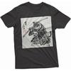 Samurai Cat T-Shirt Japanese Ink Wash Art Style Cool Martial Arts Graphic Tee for Cat Lovers