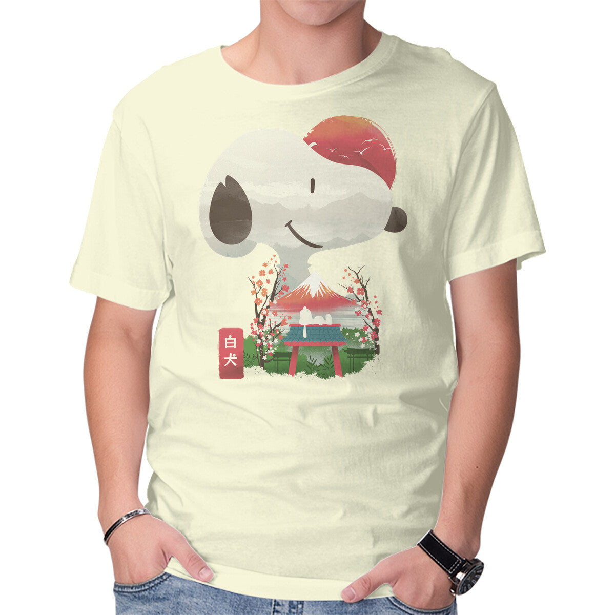 Unisex Crew Neck T-Shirt Ukiyo-e Good Dog Graphic Short Sleeve Casual Tee L