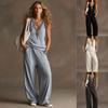 European & American V-neck Sleeveless Vest and Wide-leg Pants Casual Two-piece Set for Women