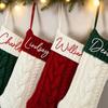 Large Knitted Wool Christmas Stocking with Embroidery - Rhombus Candy Bag Ornament