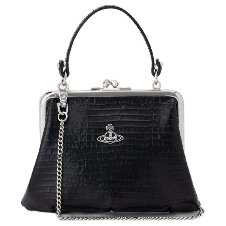 

Vivienne Westwood Granny Frame Removable Chain Shoulder Strap Metal Orb Logo Leather Mini Shoulder Tote Bag Women handbags Black 4B010006WL00C0N401 Basic Set (Bag+Dust Bag)