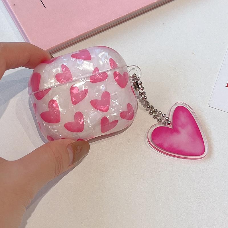 

For Apple AirPods 3 Stylish Heart Pattern TPU Cover Earphone Protective Case with Pendant Black