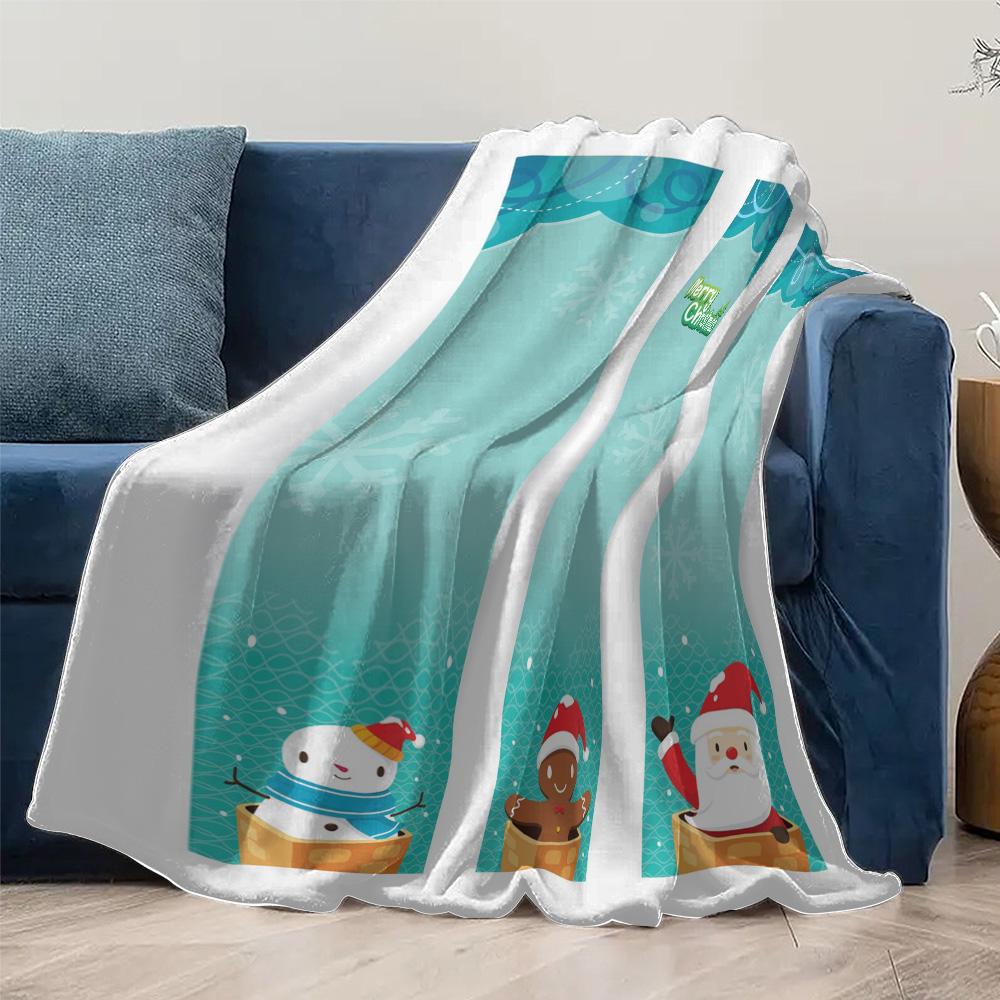 Cozy Christmas Blanket Soft Throw Flannel Reindeer Snowman Holiday Gift Festive Decor Home Bedding Winter Warm Plush Throw