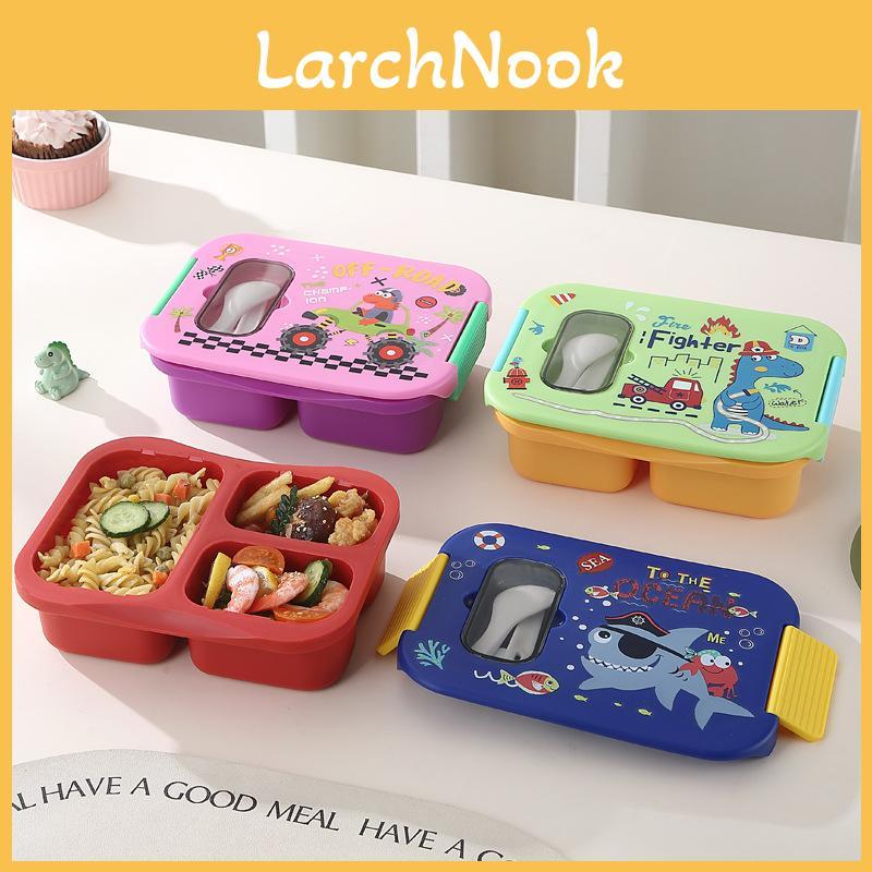Cartoon Pattern Portable Meal Container With Three Compartments For Office And Picnic