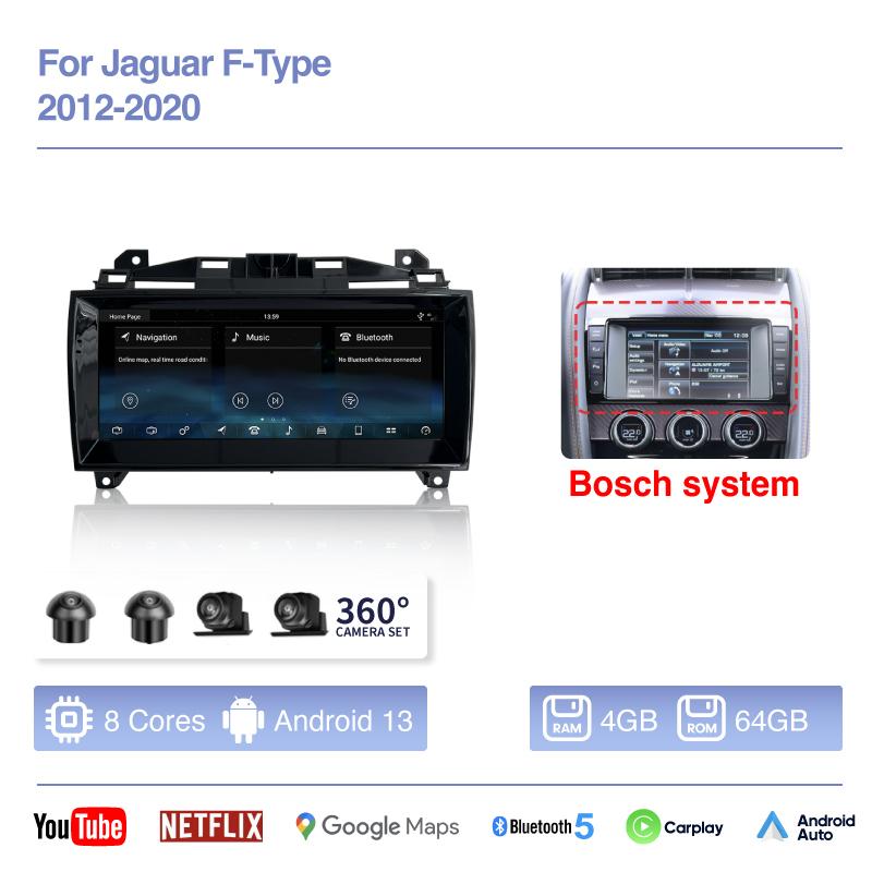 10.25 "Car Multimedia Video Player For Jaguar F-Type SVR 2012-2020 GPS Navigation Android13 Radio stereo Carplay 4G 360Camera