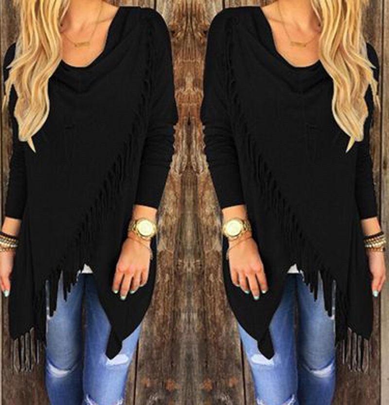 Stylish Women Tassels Casual Outwear Jacket Cardigan Long Sleeve Sweater In Solid Color