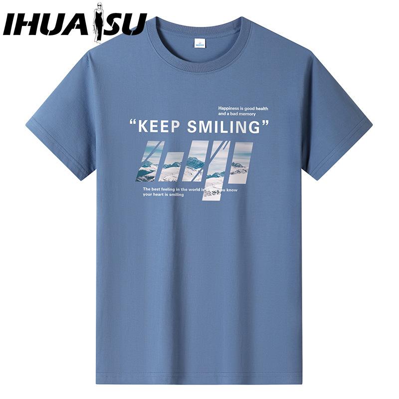 

Футболка с коротким рукавом IHUASU из хлопка, мужская модная свободная рубашка с коротким рукавом, напечатанная сострадательная рубашка XXXXXXL ucla синий