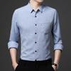 Spring New Long-sleeved Cotton and Linen Shirts for Men, Business Casual Tops, Real Pockets, Middle-aged Bottoming Shirts for Men