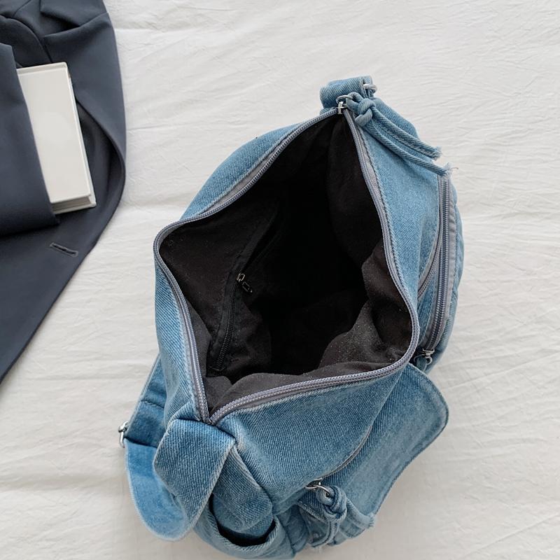 Multi-Pocke Crossbody Bag Denim Commuter Tote Bag Women Large Capacity Messenger Bag