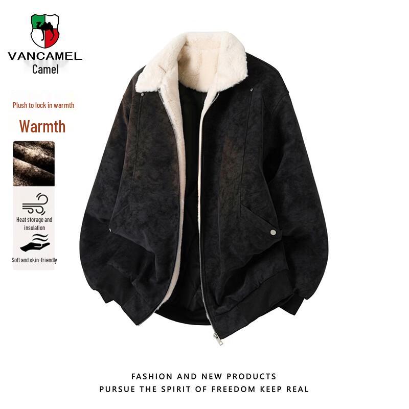 VANCAMEL Men s Winter Matte PU Faux Fur Collar Cotton Jacket XL