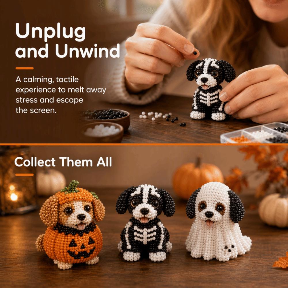 Süßes Design Halloween Perlen Hund Bausatz Kleine Perlen Perlenweberei Bausatz 3D Perlen Tier Bausatz Heimdeko