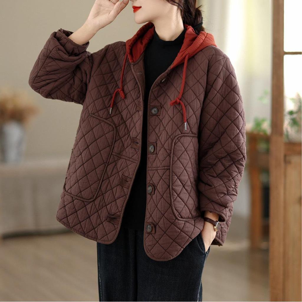 Giacca in Cotone con Cappuccio Ispessita Stile Coreano Invernale da Donna 2025 - Capo d'Abbigliamento Caldo Retrò Letterario