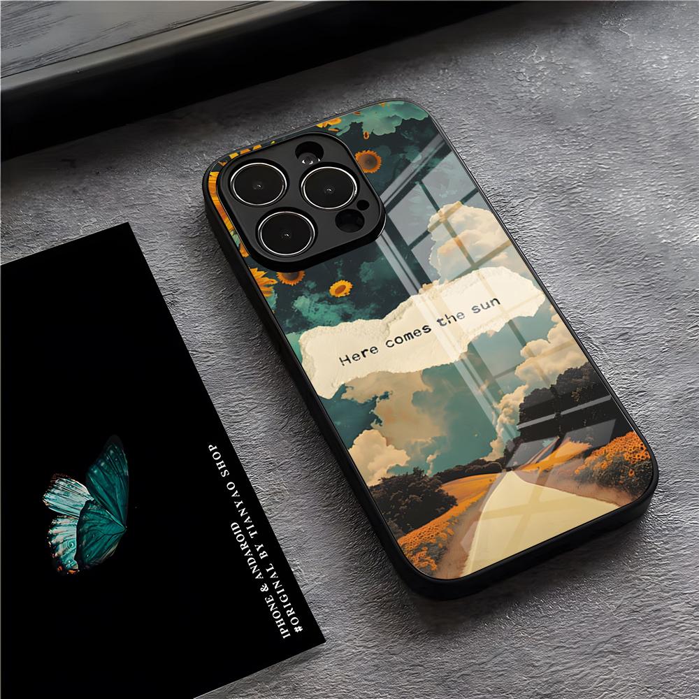 Sunflower Starry Phone Case For IPhone 17 Pro Max 15 Pro 16 14 Plus 12 13 Mini 11 Pro Shockproof Glass Cover