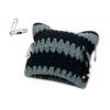 Y2K Devil Striped Knitted Hat Knitted Stripe Pattern Hat for Women Men Keep Ear Warm Hat with Paper Clip Decor