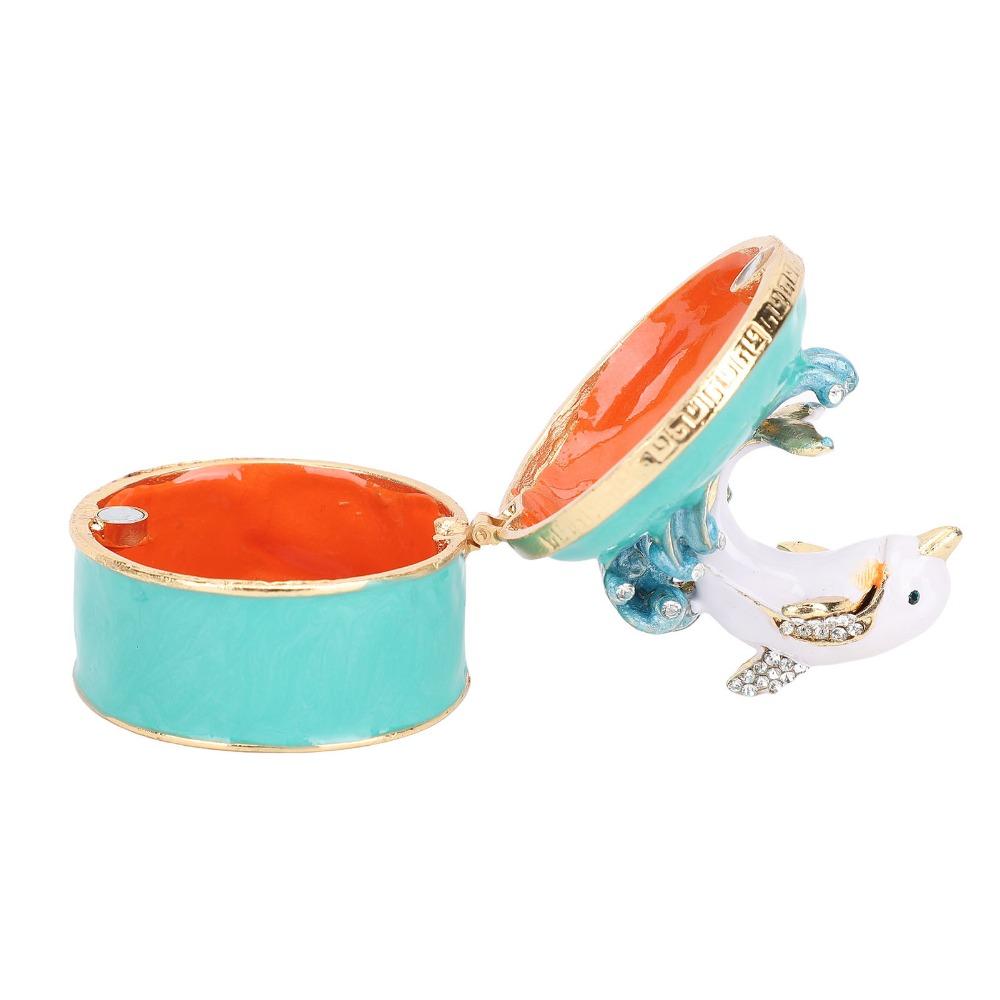 Rhinestone Decor Enamel Trinket Box Hinged Lid Hand Painted Jewelry Box For Earrings
