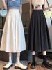 Women's Black High-Waist Pleated Slimming Midi A-line Skirt