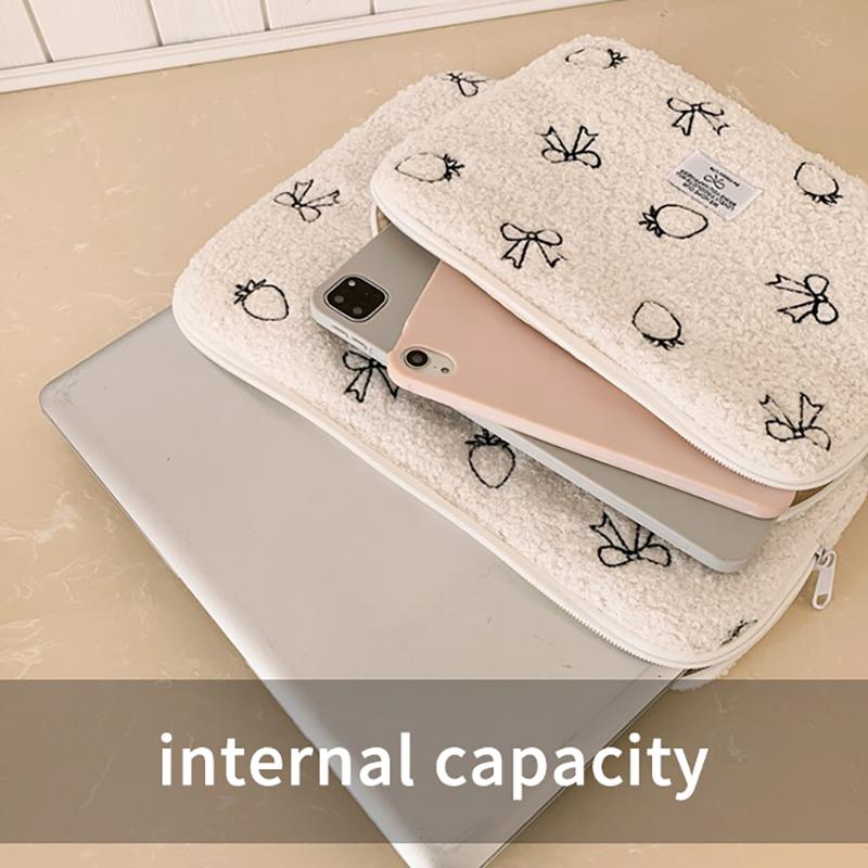 Plush Bow Strawberry Laptop Sleeve Case 13/14 Inch Notebook Bag For Macbook Air Pro Lenovo Hp 11 Inch Tablet Pouch For Ipad