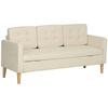 3-Seater Sofa In Snow Flannel, Modern Sofa with Hidden Storage, Tufted Backrest, 166.5 X 62 X 82 Cm, Cream