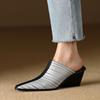2024 New Genuine Leather Shoes Women Slippers Wedges High Heels Pointed Toe Mules Ladies Office Dress Shoes Slides Women