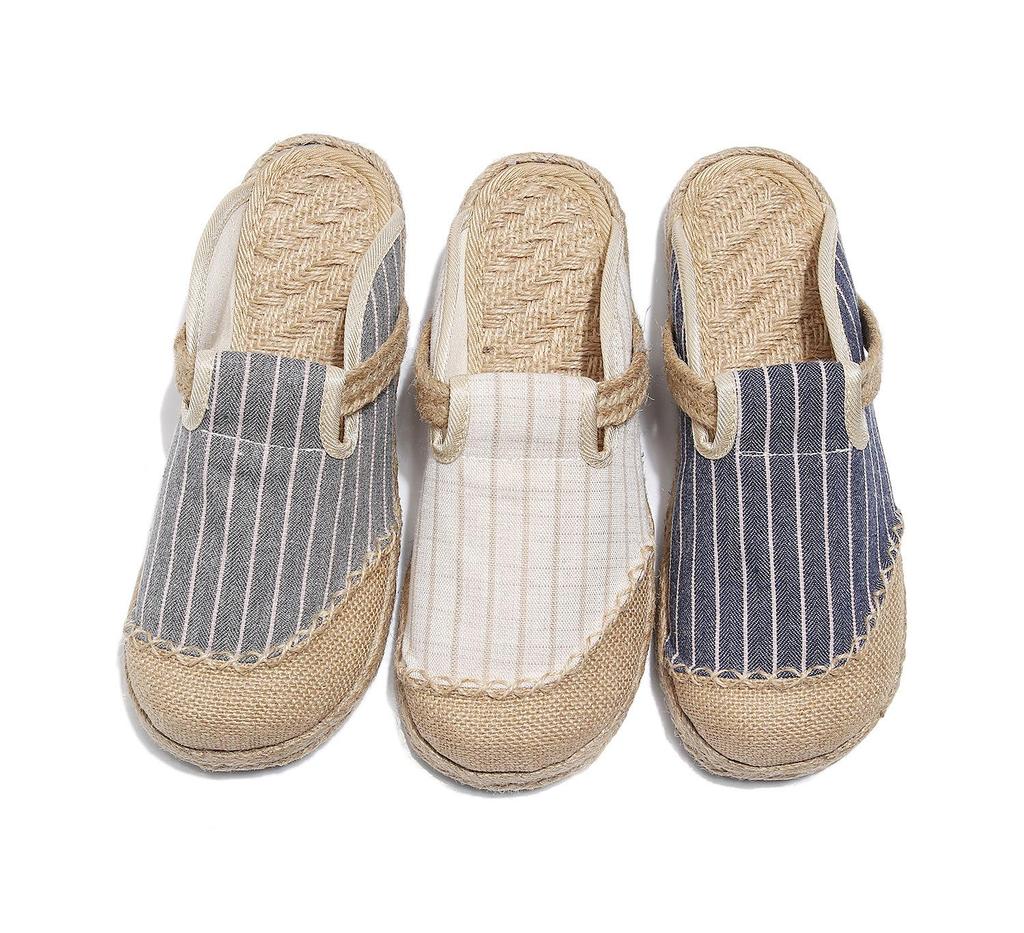 2025 Spring/Summer New Cotton Linen Striped Slippers - Fresh, Casual Design