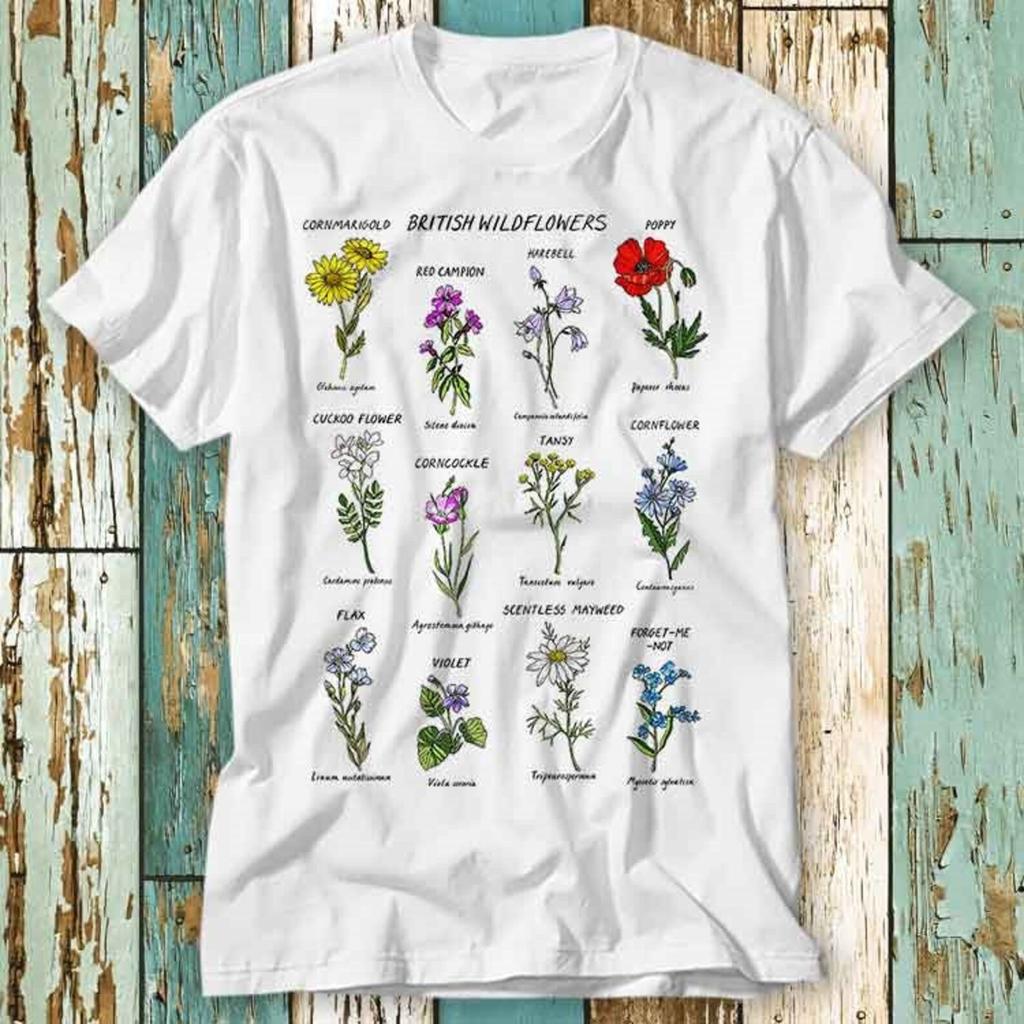 British Wild Flowers Best Botanical Garden Plant Lover Magic Wizard T-Shirt Top Design Unisex Ladies Mens Tee Retro Fashion Vintage S795