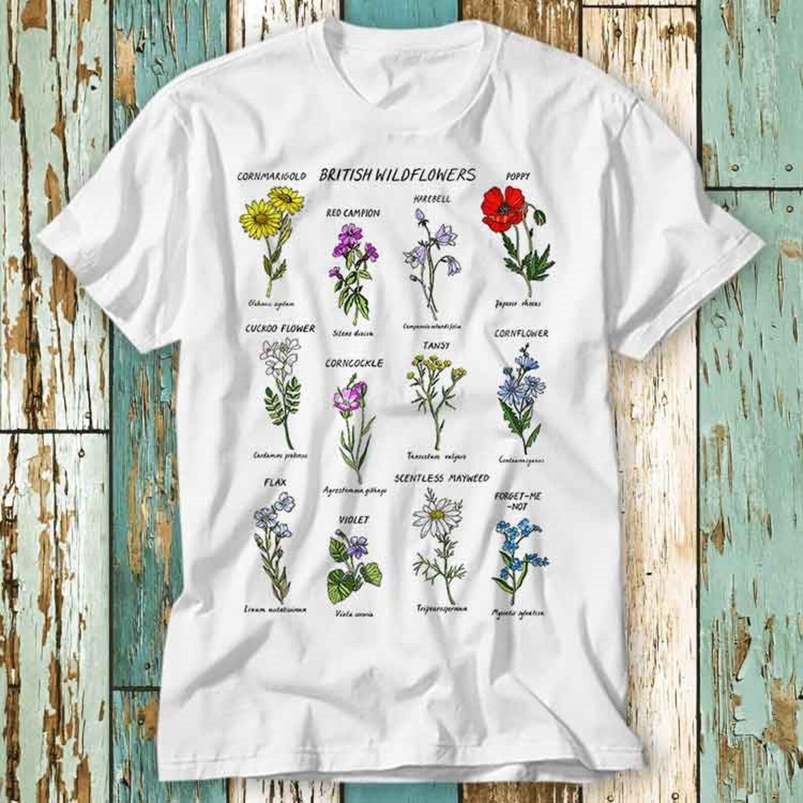 British Wild Flowers Best Botanical Garden Plant Lover Magic Wizard T-Shirt Top Design Unisex Ladies Mens Tee Retro Fashion Vintage S795 XL
