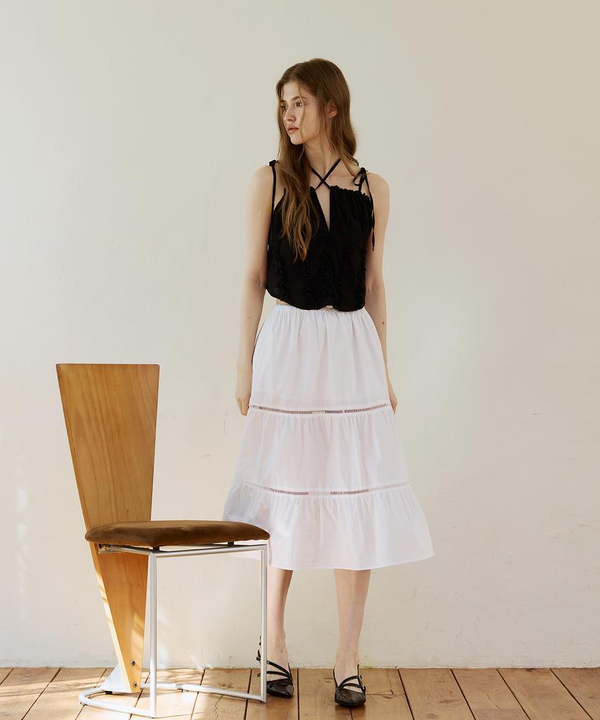 Alikim Muse Tiered Midi Skirt / White