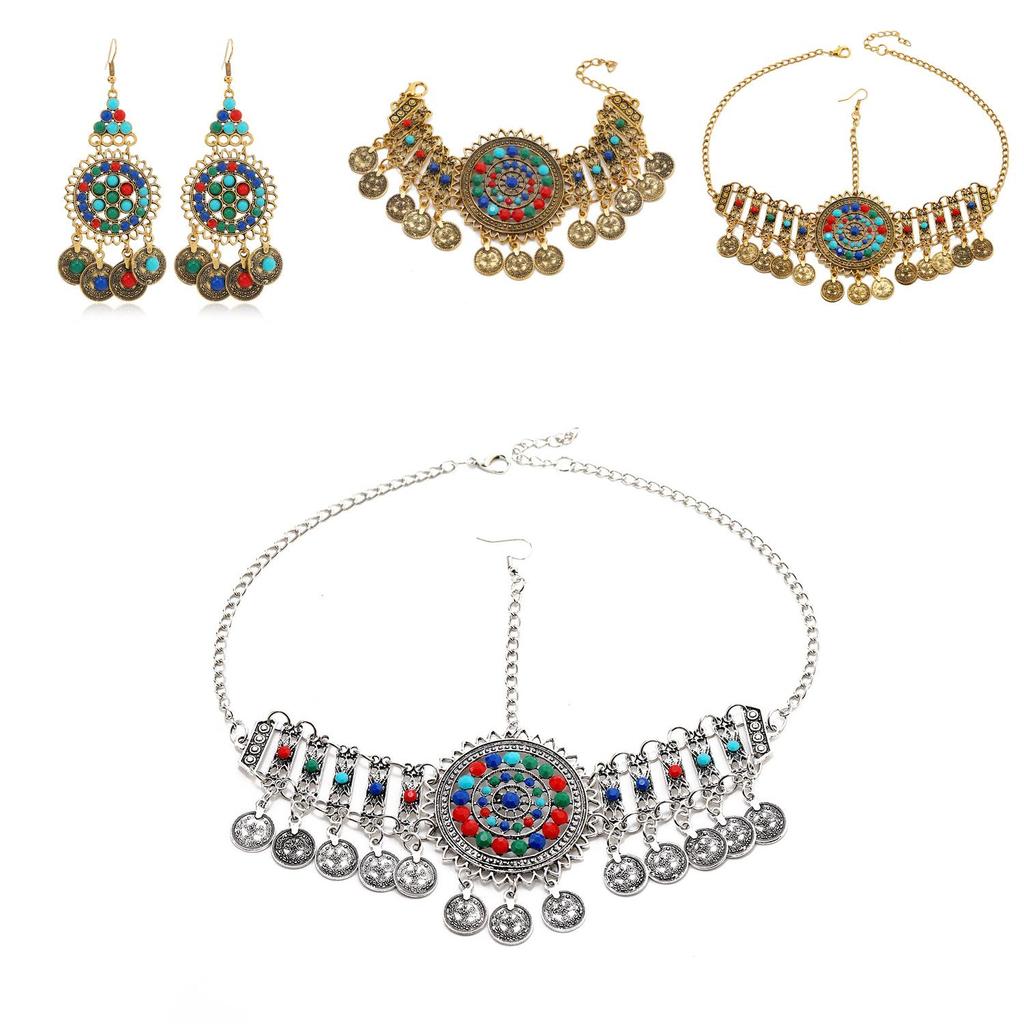 Fashionable Simulated Turquoise Decor Multi Layer Chain Design Women Headwear For Travel Souvenirs