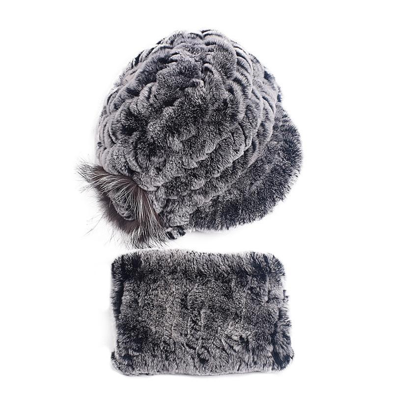 

Новая женская меховая шапка из кроличьей шерсти Рекс, утепленная, осенне-зимняя, шерстяная шапка-ананас, комплект из шапки и шарфа adjustable
