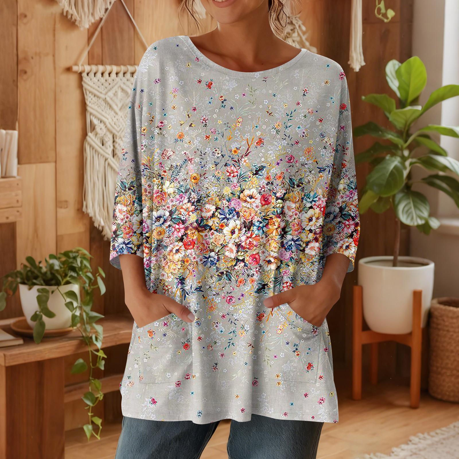 

Women s 3/4 Sleeve Shirts Graphic Tees Shirts Casual Basic Tops Pullovers L