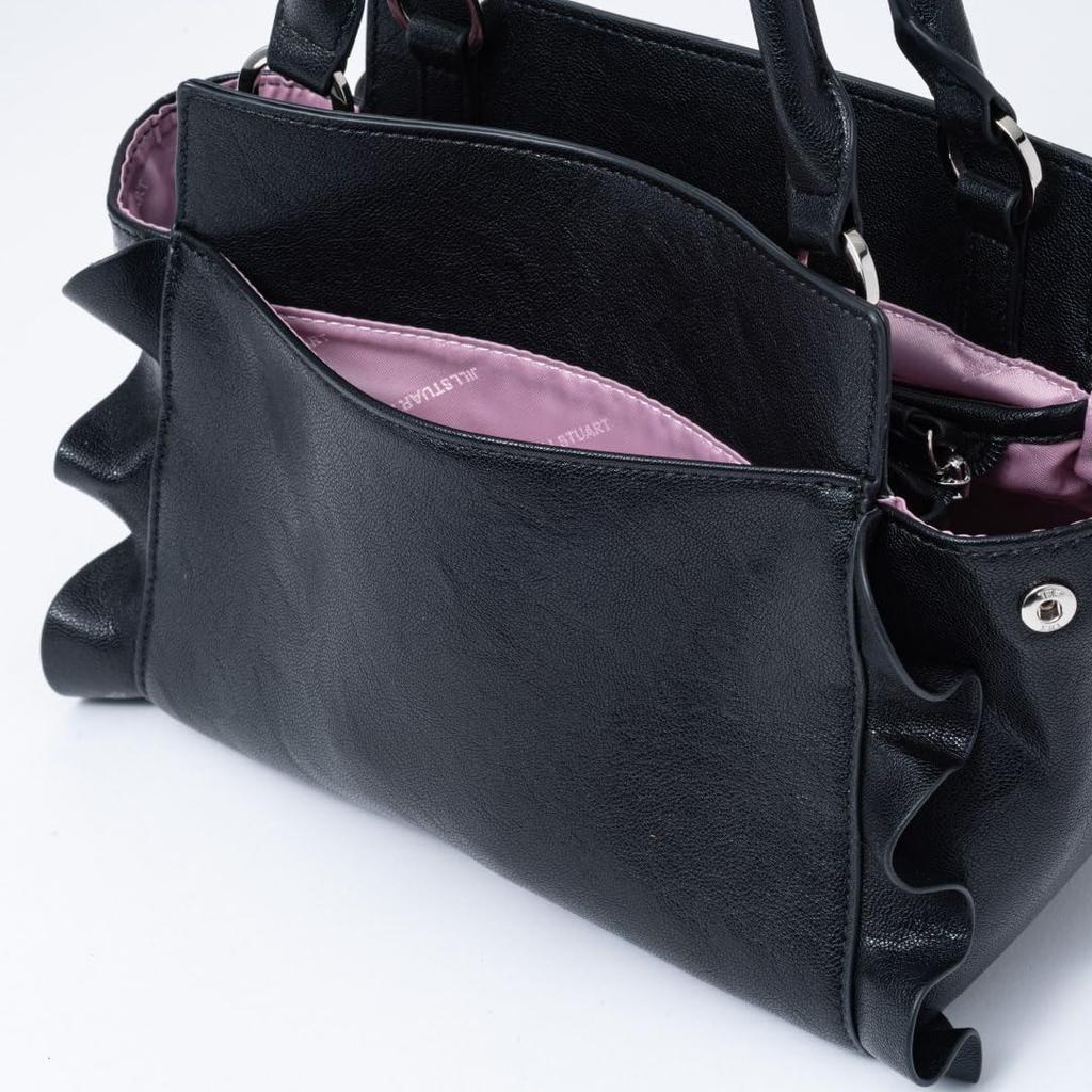 Jill Stuart Handbag with Ruffle Feminine 2-Way Design, Padlock, JSLH5DH1, Black, Women's
